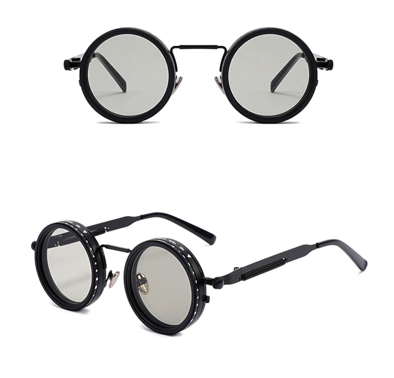 SHAUNA Metal Round Punk Sunglasses, ND9 Adjustable Dimming, Polarized UV400 Outdoor Fashion Glasses for Men & Women