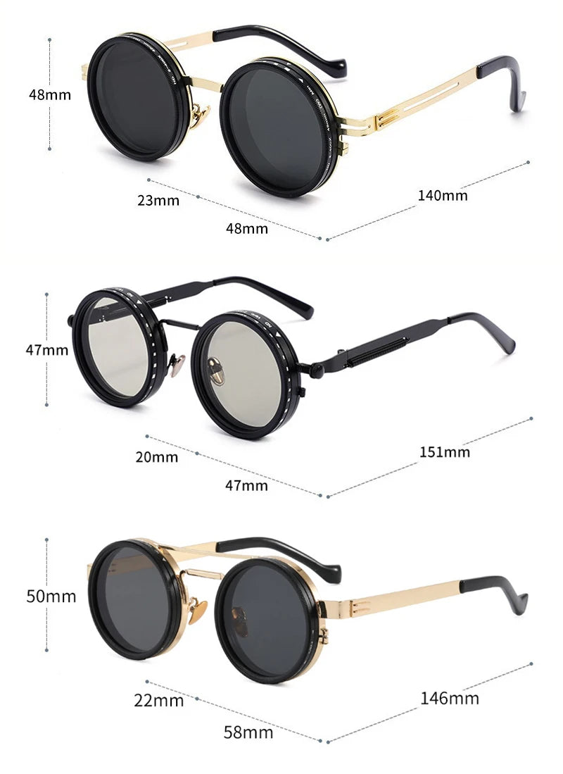 SHAUNA Metal Round Punk Sunglasses, ND9 Adjustable Dimming, Polarized UV400 Outdoor Fashion Glasses for Men & Women