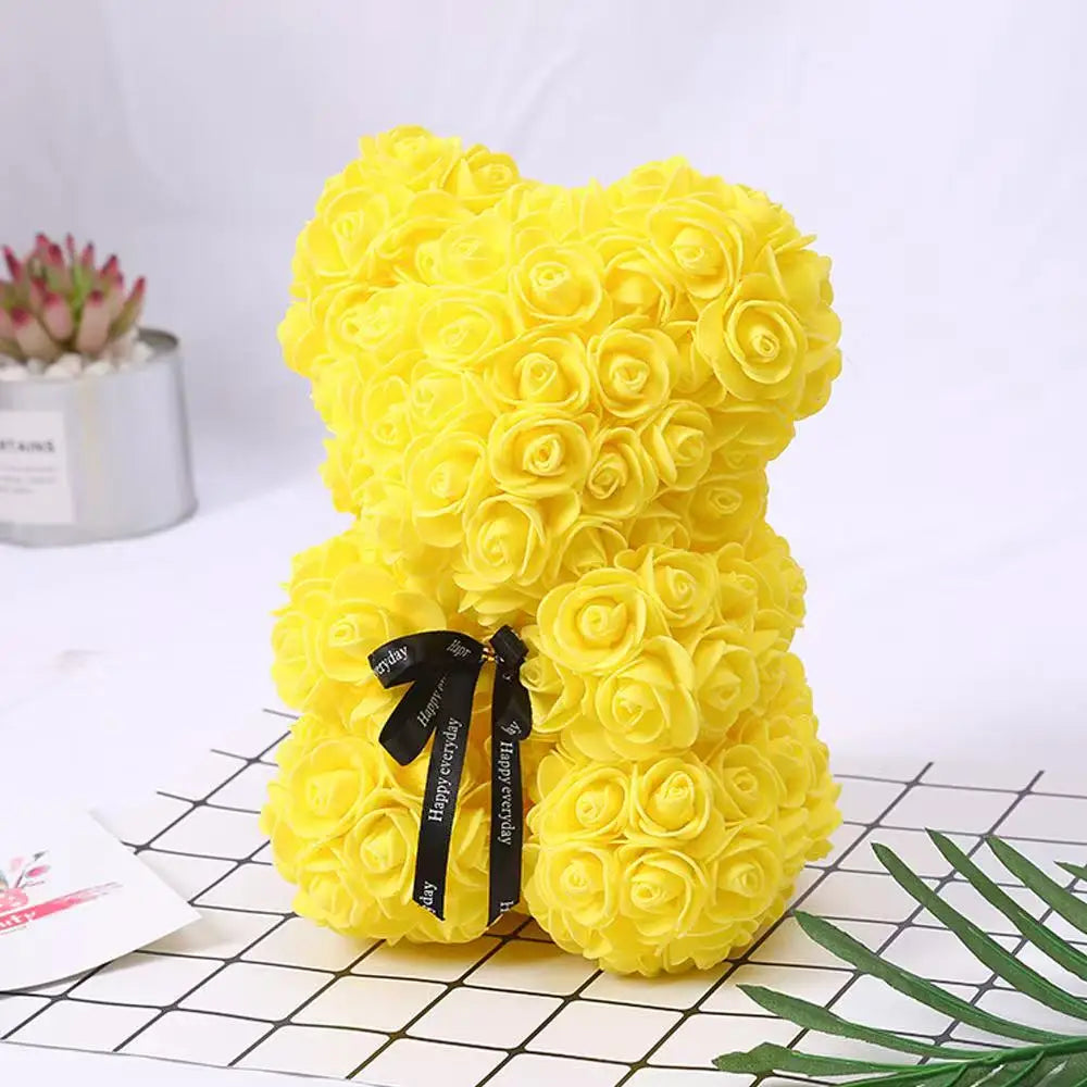 Artificial Rose Flower Teddy Bear 25cm with Box – Valentine’s Day Romantic Gift for Girlfriend, Anniversary, Wedding Party