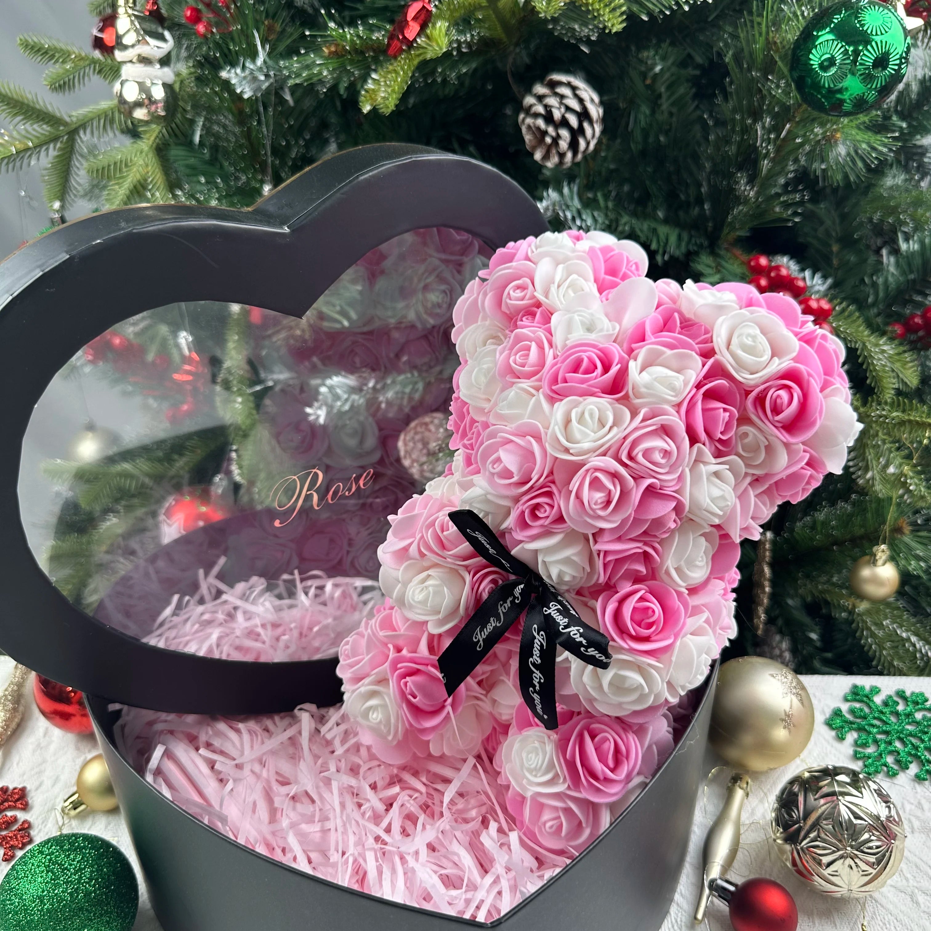 Artificial Rose Flower Teddy Bear 25cm with Box – Valentine’s Day Romantic Gift for Girlfriend, Anniversary, Wedding Party