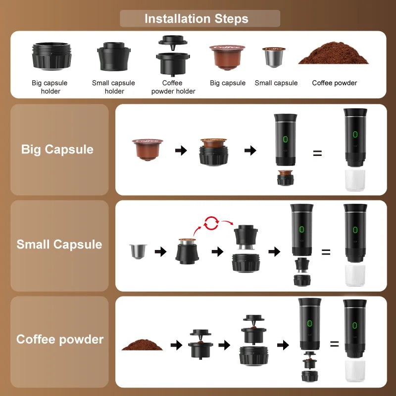 Wireless Portable Espresso Coffee Maker – 3-in-1 Capsule & Ground Coffee Machine for Car, Home & Camping