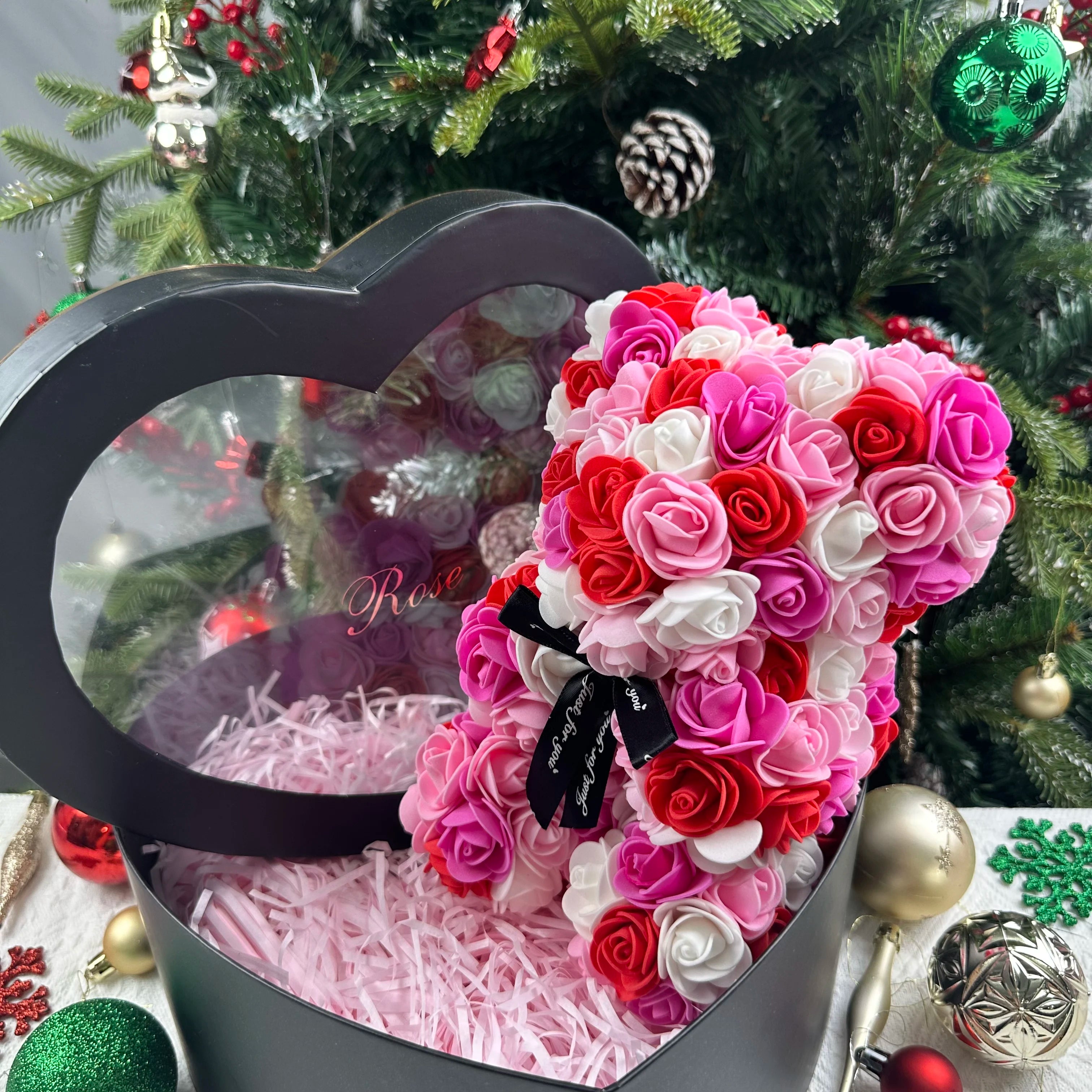 Artificial Rose Flower Teddy Bear 25cm with Box – Valentine’s Day Romantic Gift for Girlfriend, Anniversary, Wedding Party