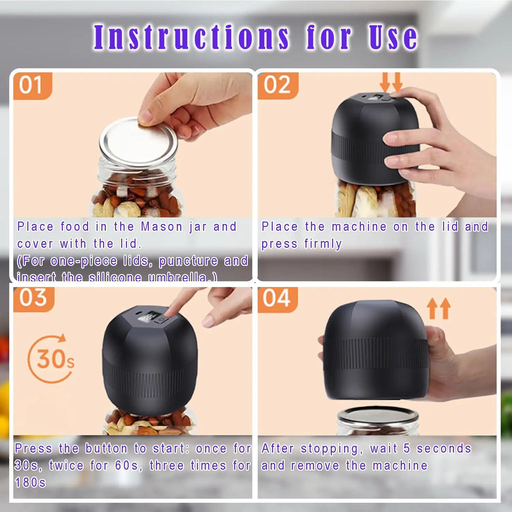 Automatic Electric Mason Jar Vacuum Sealer – Mini Pump Machine with Lids for Kitchen Food Storage