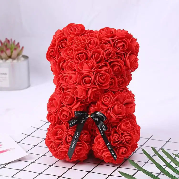 Artificial Rose Flower Teddy Bear 25cm with Box – Valentine’s Day Romantic Gift for Girlfriend, Anniversary, Wedding Party