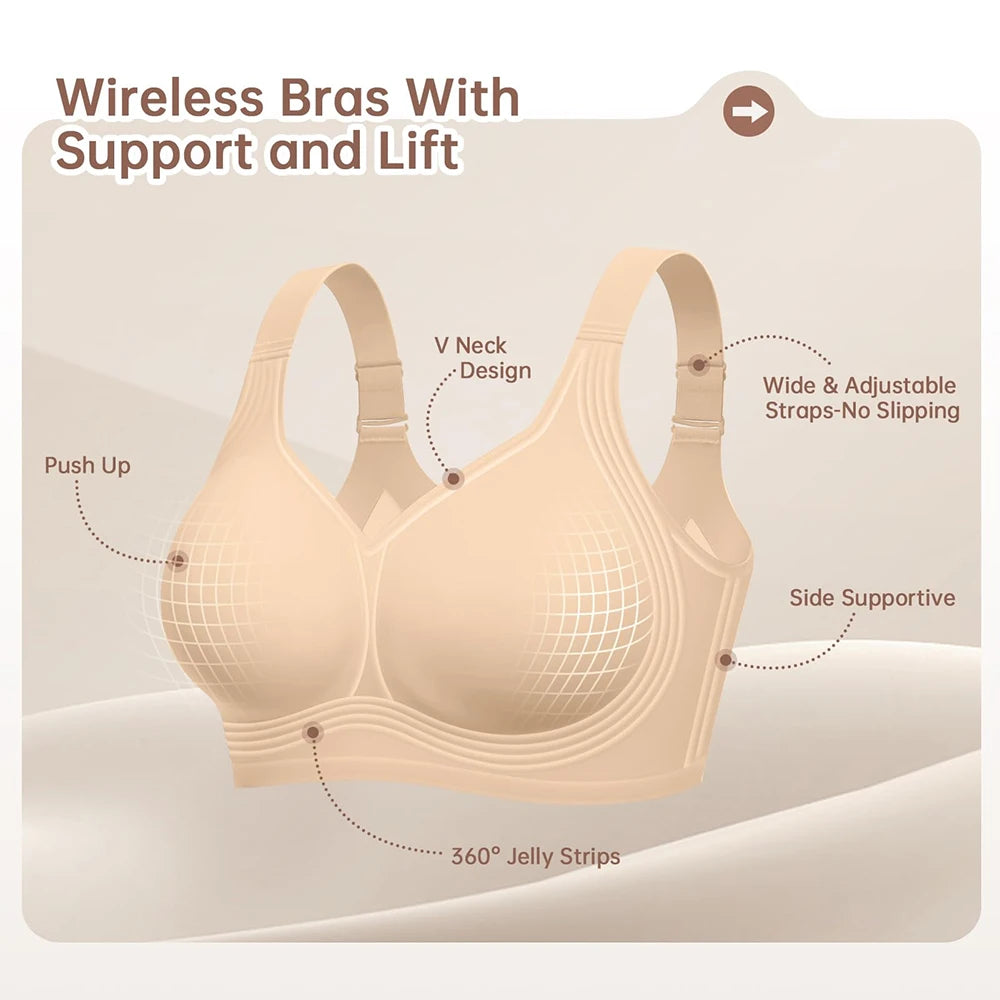 Women’s Seamless Wireless Jelly Bra, Push-Up Full Coverage Supportive Bralette