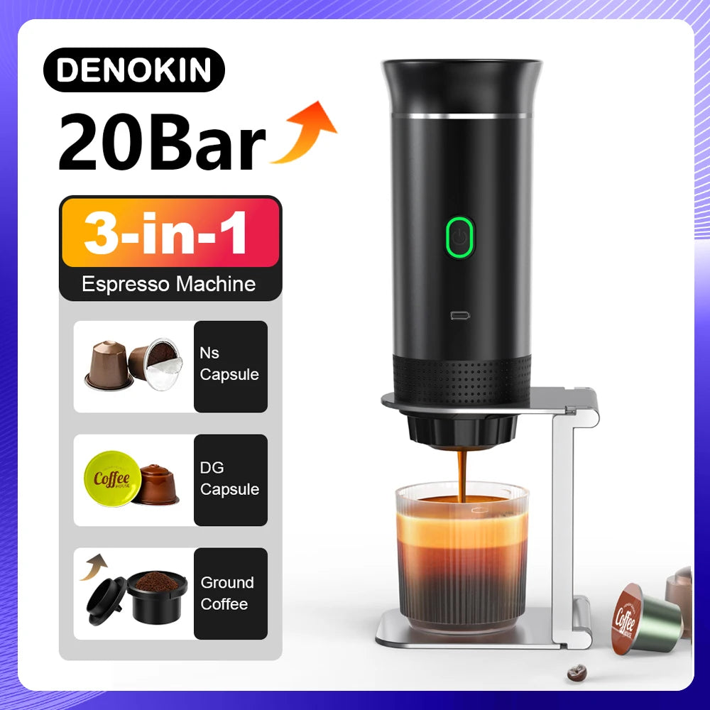 Wireless Portable Espresso Coffee Maker – 3-in-1 Capsule & Ground Coffee Machine for Car, Home & Camping
