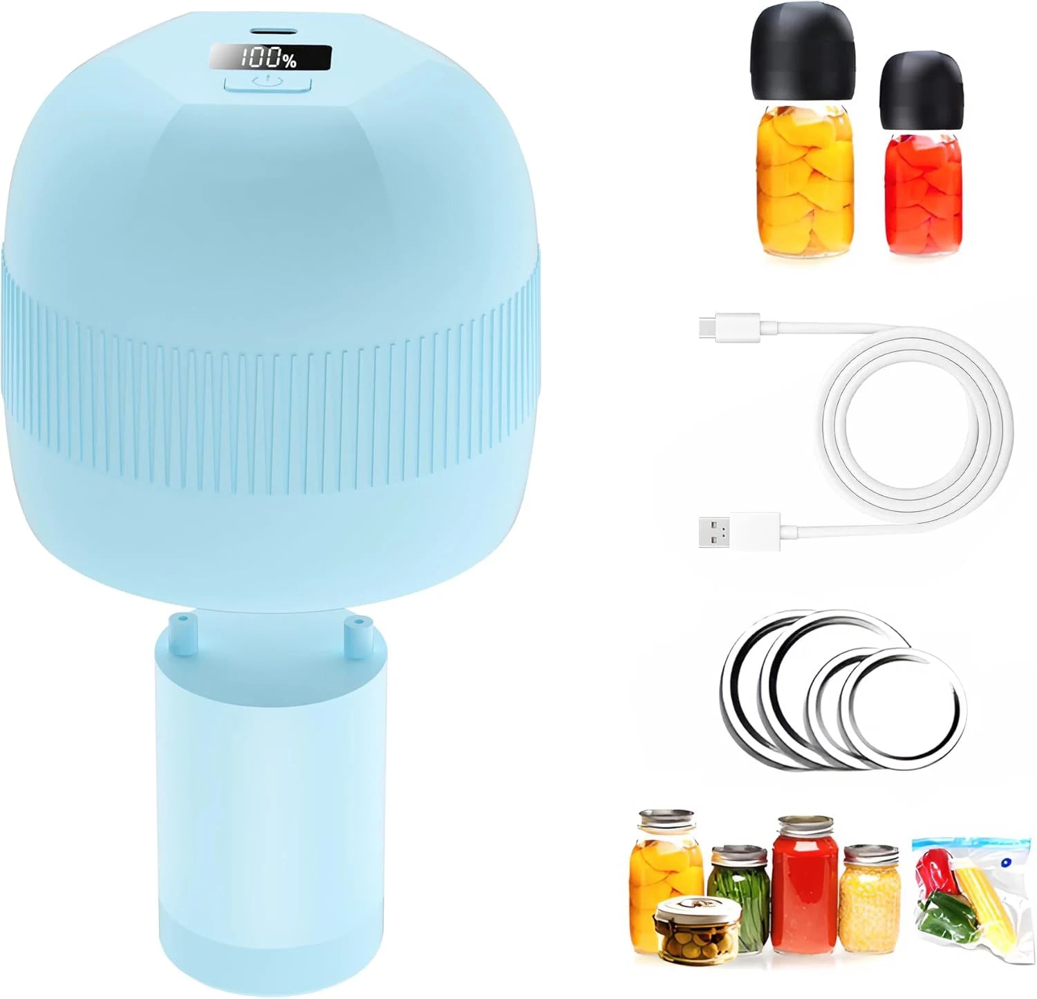 Automatic Electric Mason Jar Vacuum Sealer – Mini Pump Machine with Lids for Kitchen Food Storage