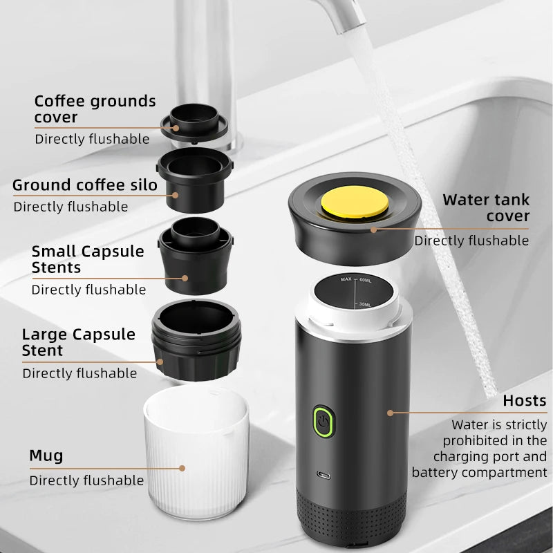Wireless Portable Espresso Coffee Maker – 3-in-1 Capsule & Ground Coffee Machine for Car, Home & Camping