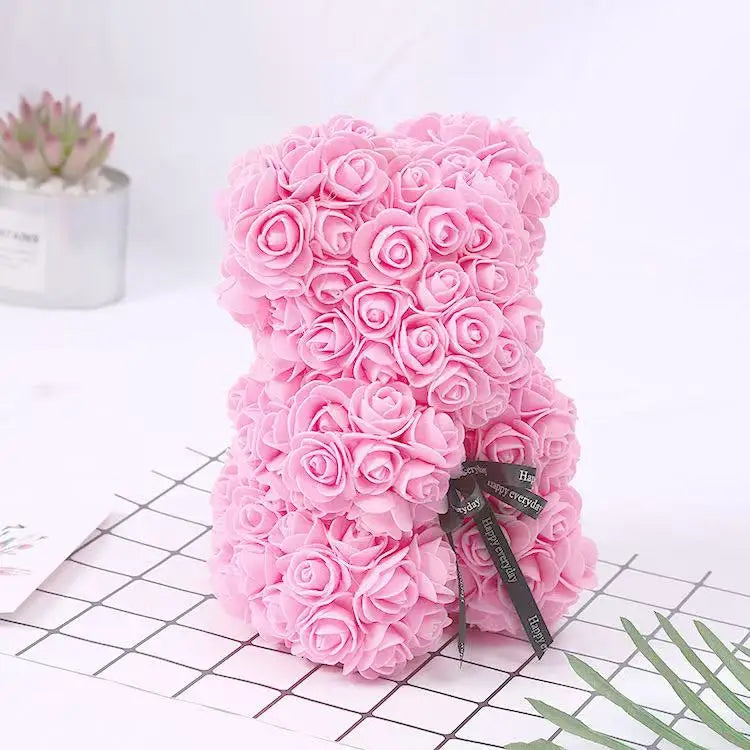 Artificial Rose Flower Teddy Bear 25cm with Box – Valentine’s Day Romantic Gift for Girlfriend, Anniversary, Wedding Party