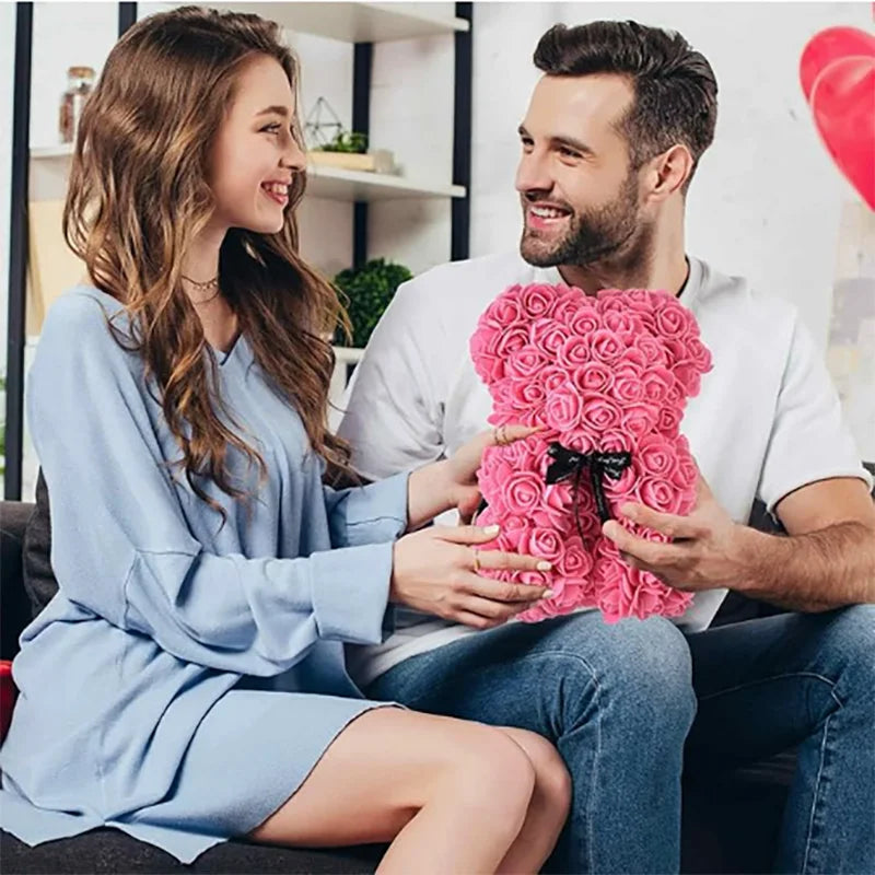 Artificial Rose Flower Teddy Bear 25cm with Box – Valentine’s Day Romantic Gift for Girlfriend, Anniversary, Wedding Party