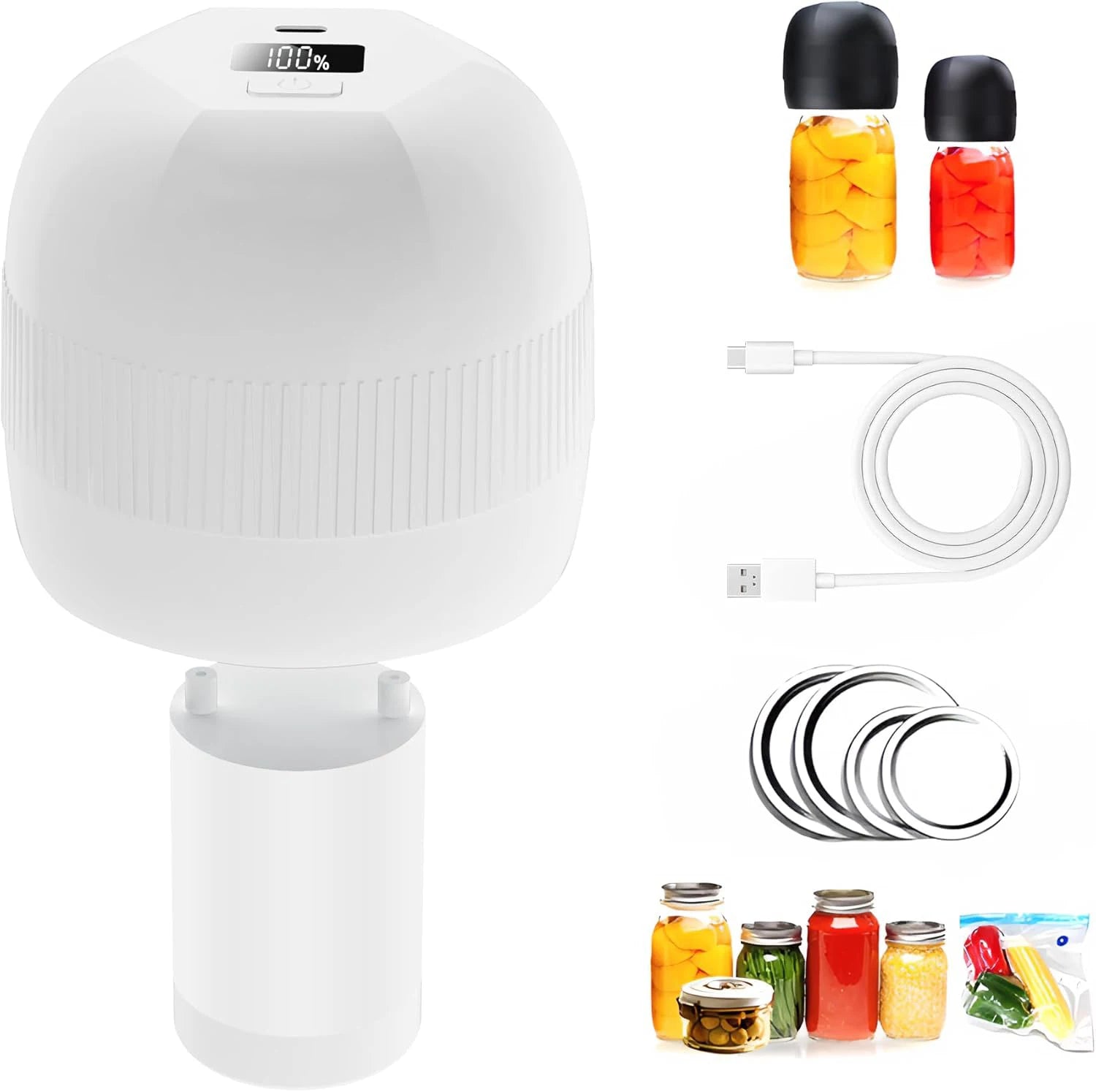 Automatic Electric Mason Jar Vacuum Sealer – Mini Pump Machine with Lids for Kitchen Food Storage