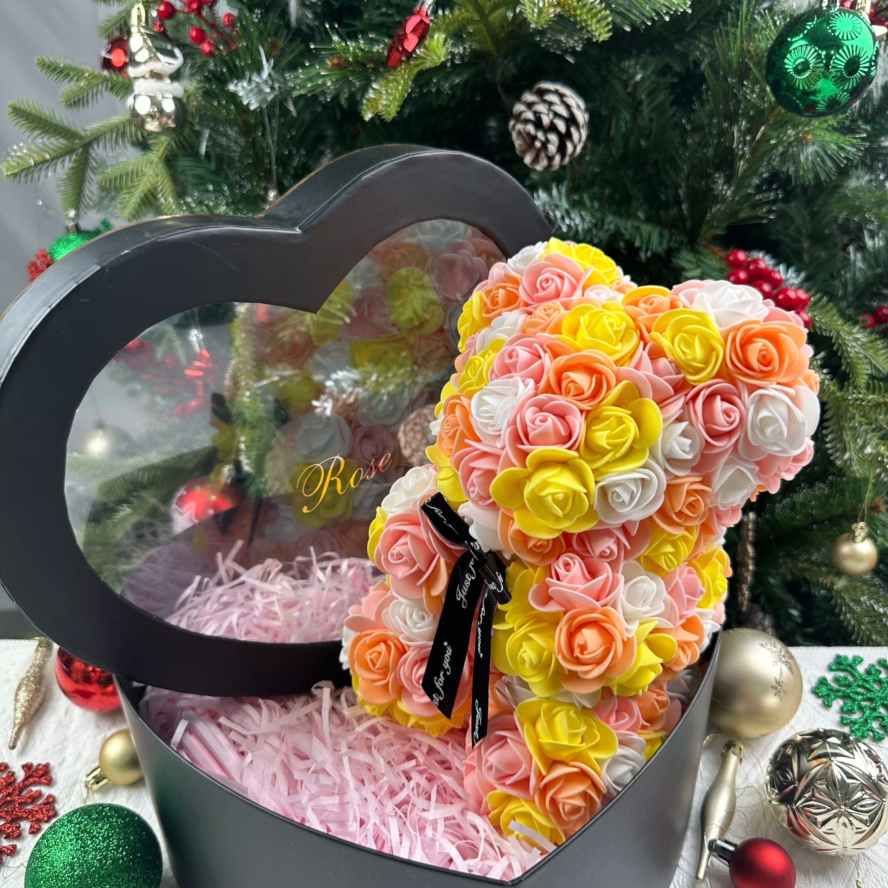 Artificial Rose Flower Teddy Bear 25cm with Box – Valentine’s Day Romantic Gift for Girlfriend, Anniversary, Wedding Party