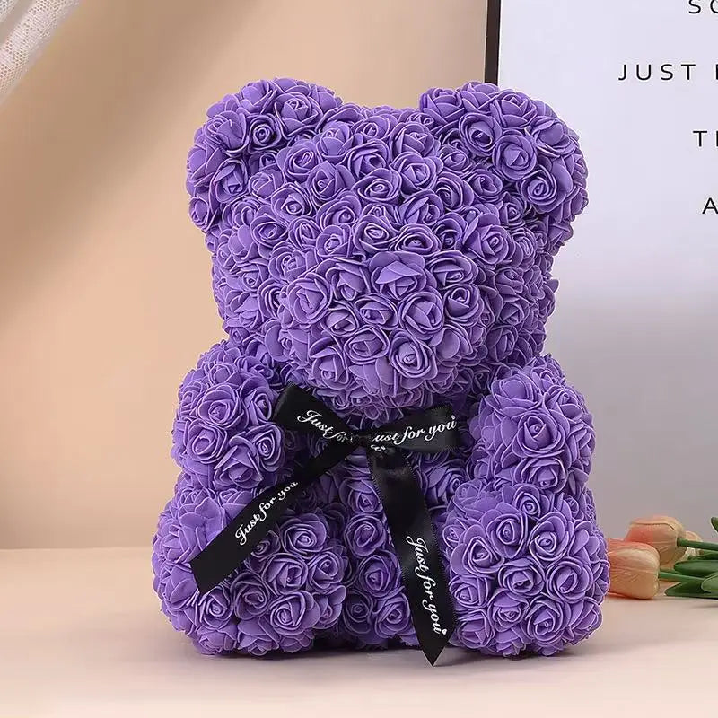 Artificial Rose Flower Teddy Bear 25cm with Box – Valentine’s Day Romantic Gift for Girlfriend, Anniversary, Wedding Party