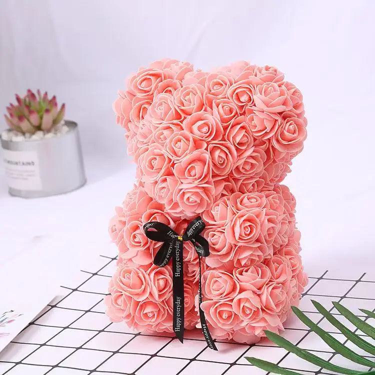 Artificial Rose Flower Teddy Bear 25cm with Box – Valentine’s Day Romantic Gift for Girlfriend, Anniversary, Wedding Party
