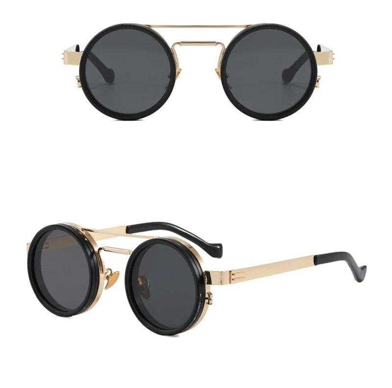 SHAUNA Metal Round Punk Sunglasses, ND9 Adjustable Dimming, Polarized UV400 Outdoor Fashion Glasses for Men & Women