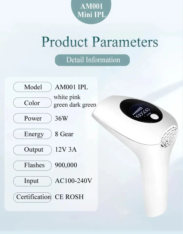 Professional IPL Hair Removal Instrument – 900,000 Flashes, Painless Permanent Hair Reduction for Full Body