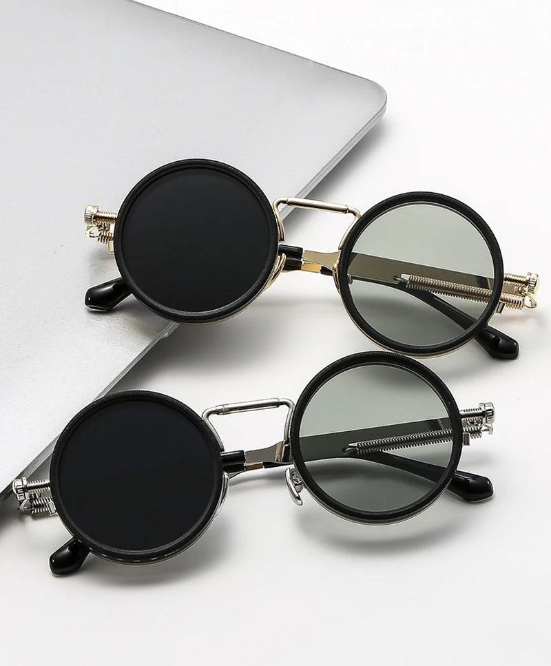 SHAUNA Metal Round Punk Sunglasses, ND9 Adjustable Dimming, Polarized UV400 Outdoor Fashion Glasses for Men & Women