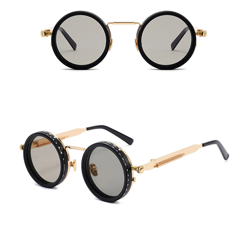 SHAUNA Metal Round Punk Sunglasses, ND9 Adjustable Dimming, Polarized UV400 Outdoor Fashion Glasses for Men & Women