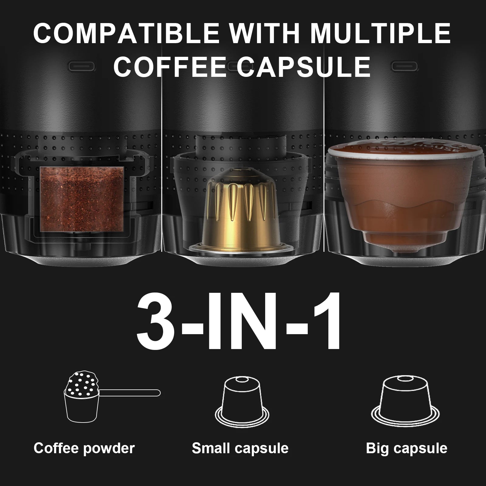 Wireless Portable Espresso Coffee Maker – 3-in-1 Capsule & Ground Coffee Machine for Car, Home & Camping