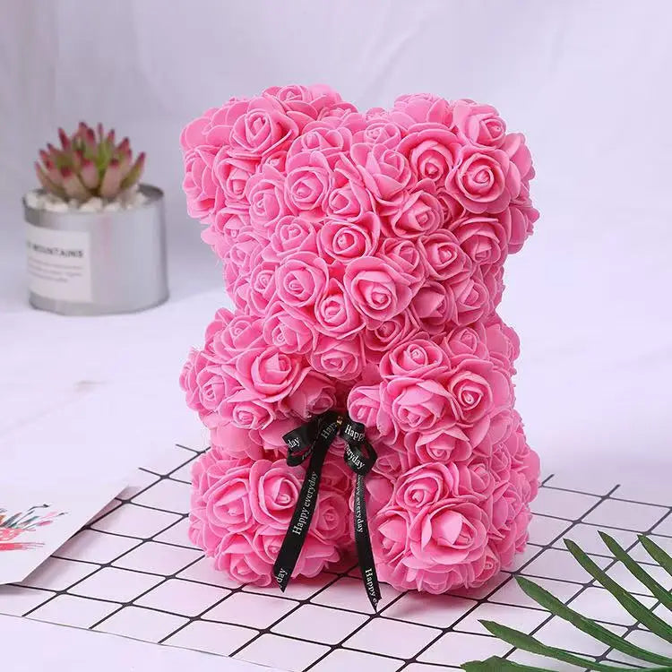 Artificial Rose Flower Teddy Bear 25cm with Box – Valentine’s Day Romantic Gift for Girlfriend, Anniversary, Wedding Party