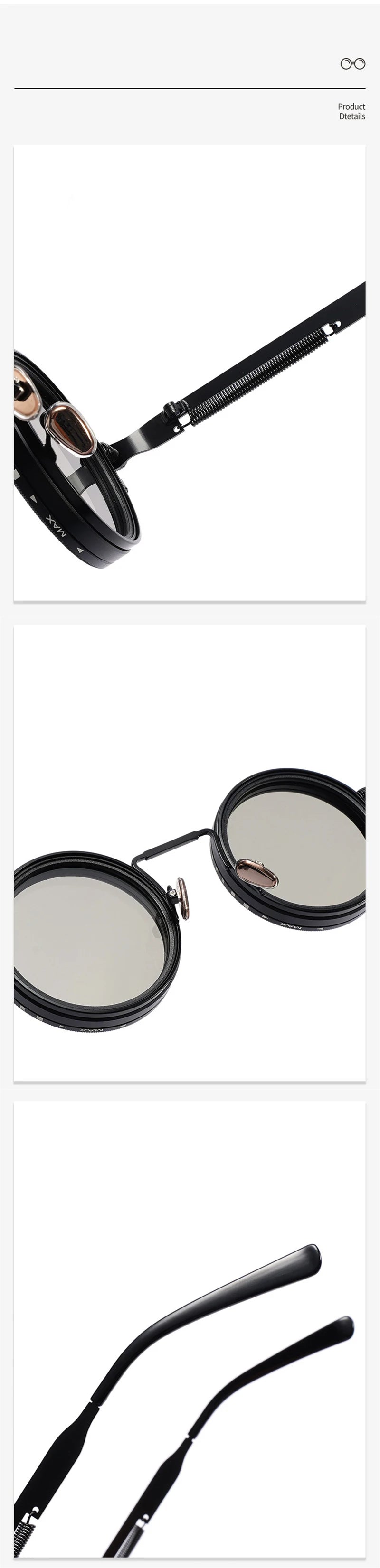 SHAUNA Metal Round Punk Sunglasses, ND9 Adjustable Dimming, Polarized UV400 Outdoor Fashion Glasses for Men & Women