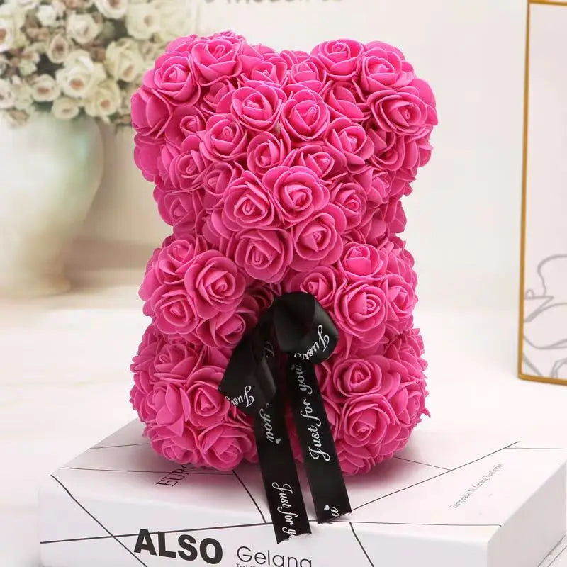 Artificial Rose Flower Teddy Bear 25cm with Box – Valentine’s Day Romantic Gift for Girlfriend, Anniversary, Wedding Party