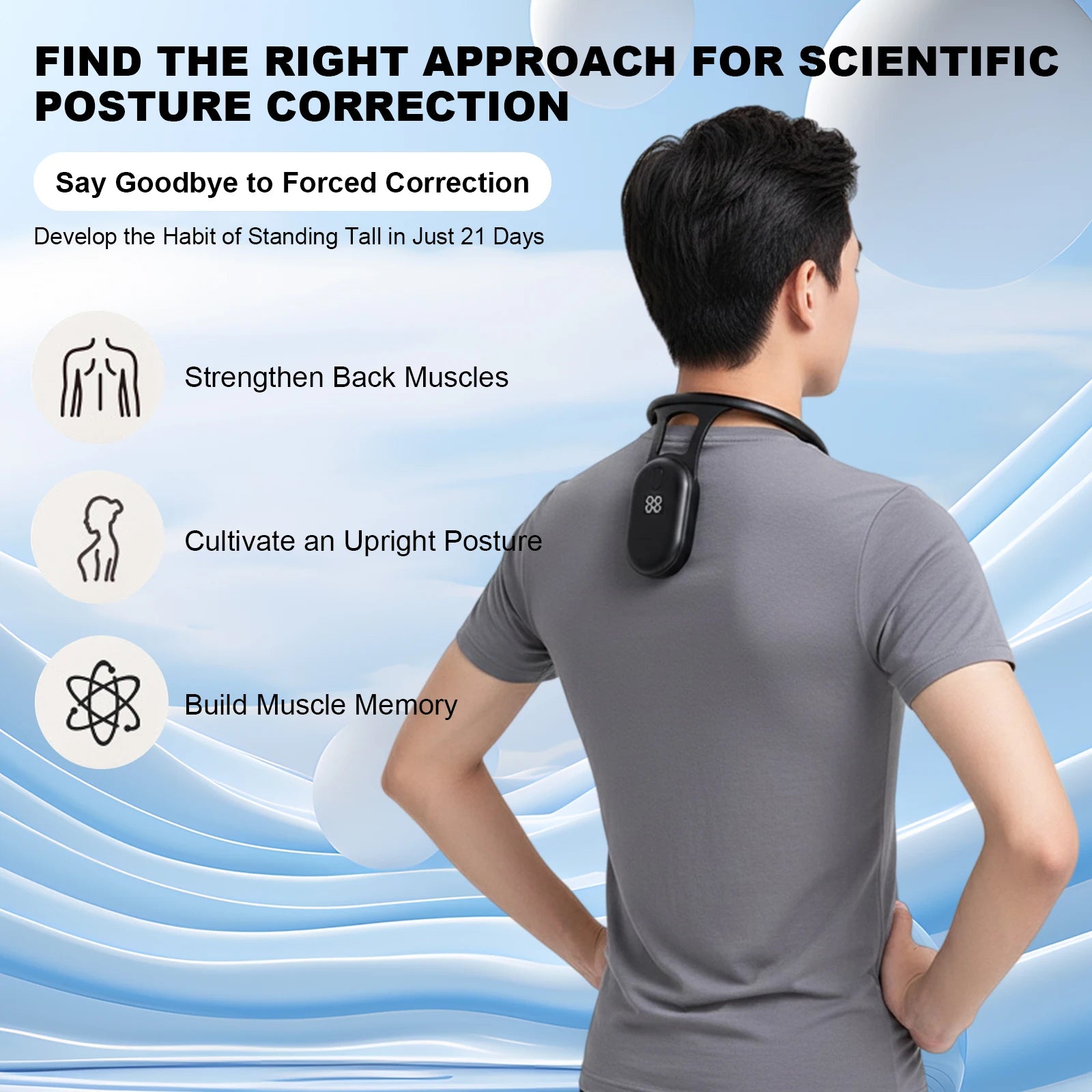 Posture Brace Trainer with Smart Vibration Reminder, Neck Hump Corrector, Real-Time Scientific Monitoring for Men & Women