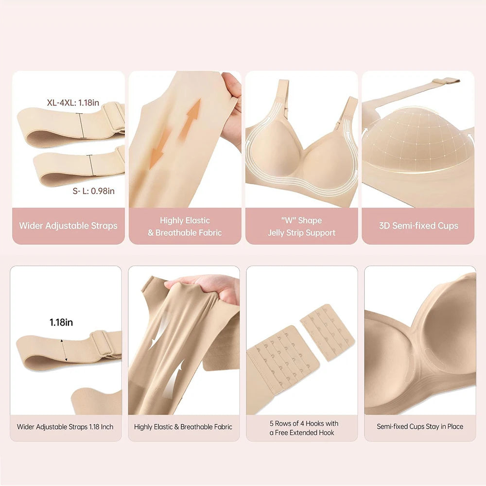 Women’s Seamless Wireless Jelly Bra, Push-Up Full Coverage Supportive Bralette