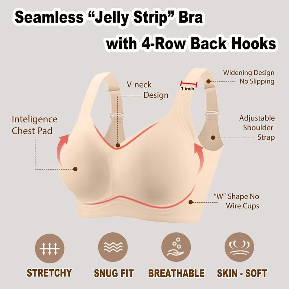 Women’s Seamless Wireless Jelly Bra, Push-Up Full Coverage Supportive Bralette