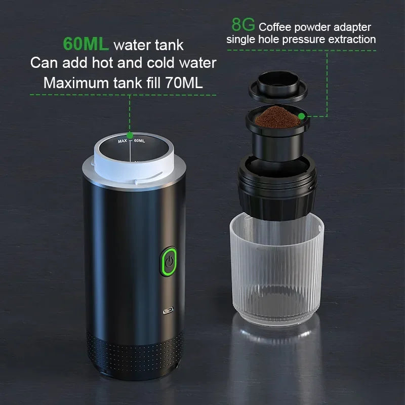 Wireless Portable Espresso Coffee Maker – 3-in-1 Capsule & Ground Coffee Machine for Car, Home & Camping