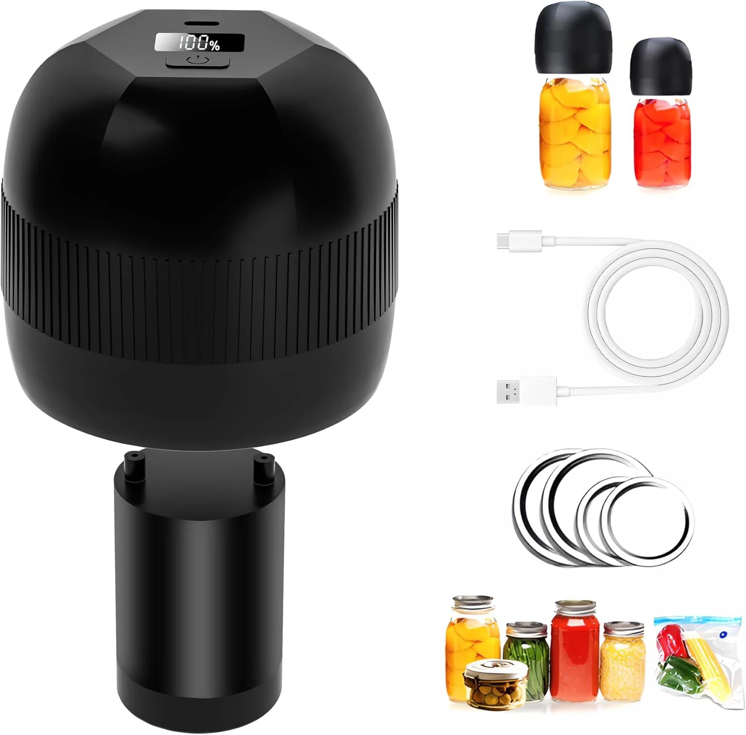Automatic Electric Mason Jar Vacuum Sealer – Mini Pump Machine with Lids for Kitchen Food Storage