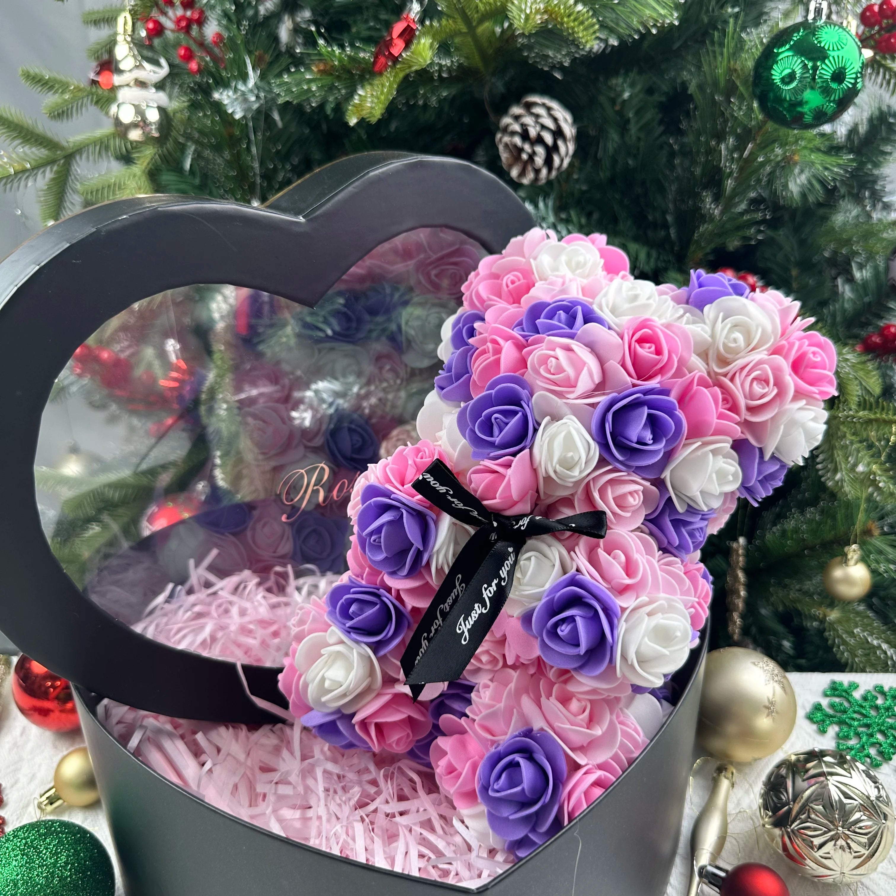 Artificial Rose Flower Teddy Bear 25cm with Box – Valentine’s Day Romantic Gift for Girlfriend, Anniversary, Wedding Party