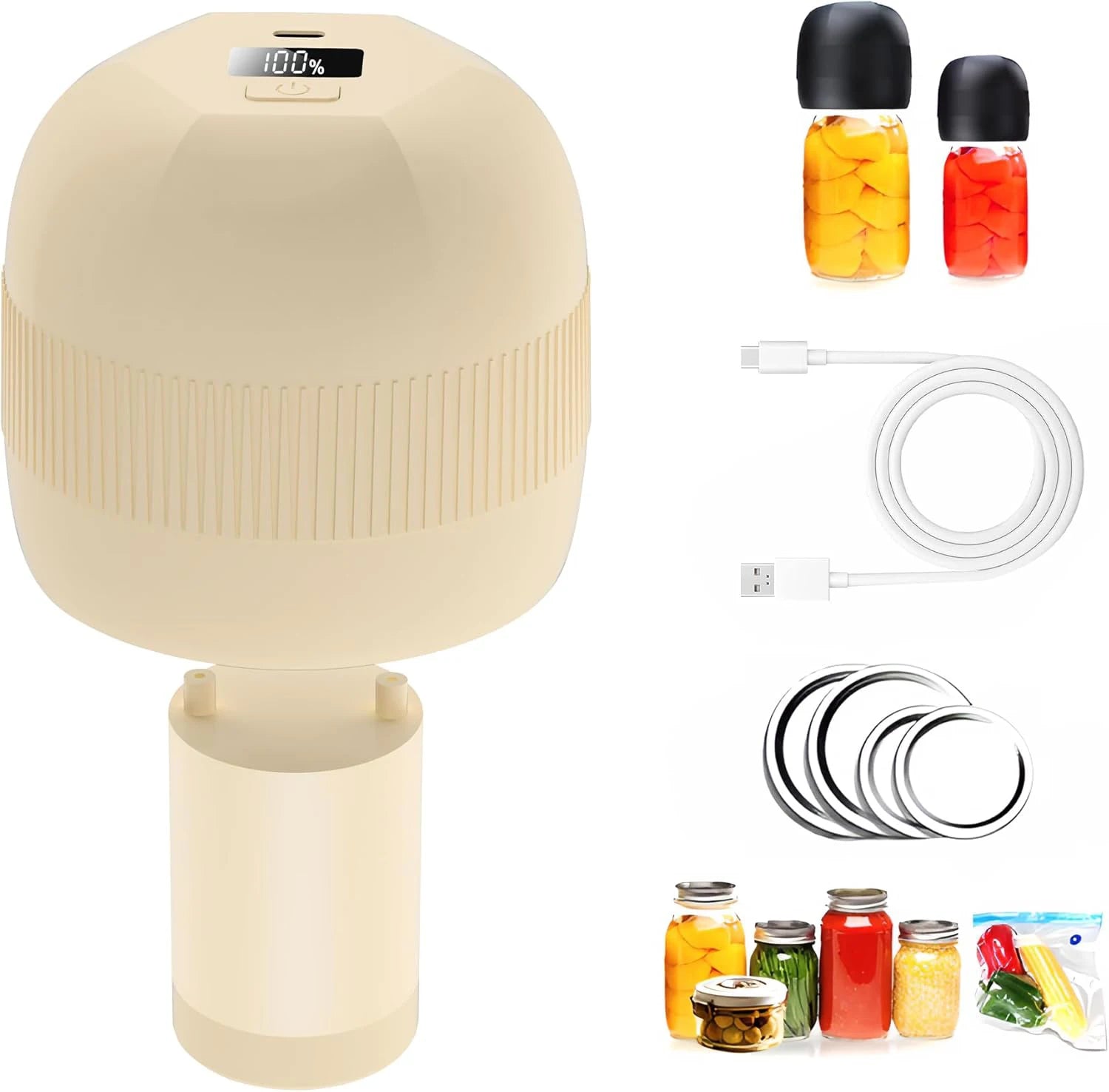 Automatic Electric Mason Jar Vacuum Sealer – Mini Pump Machine with Lids for Kitchen Food Storage