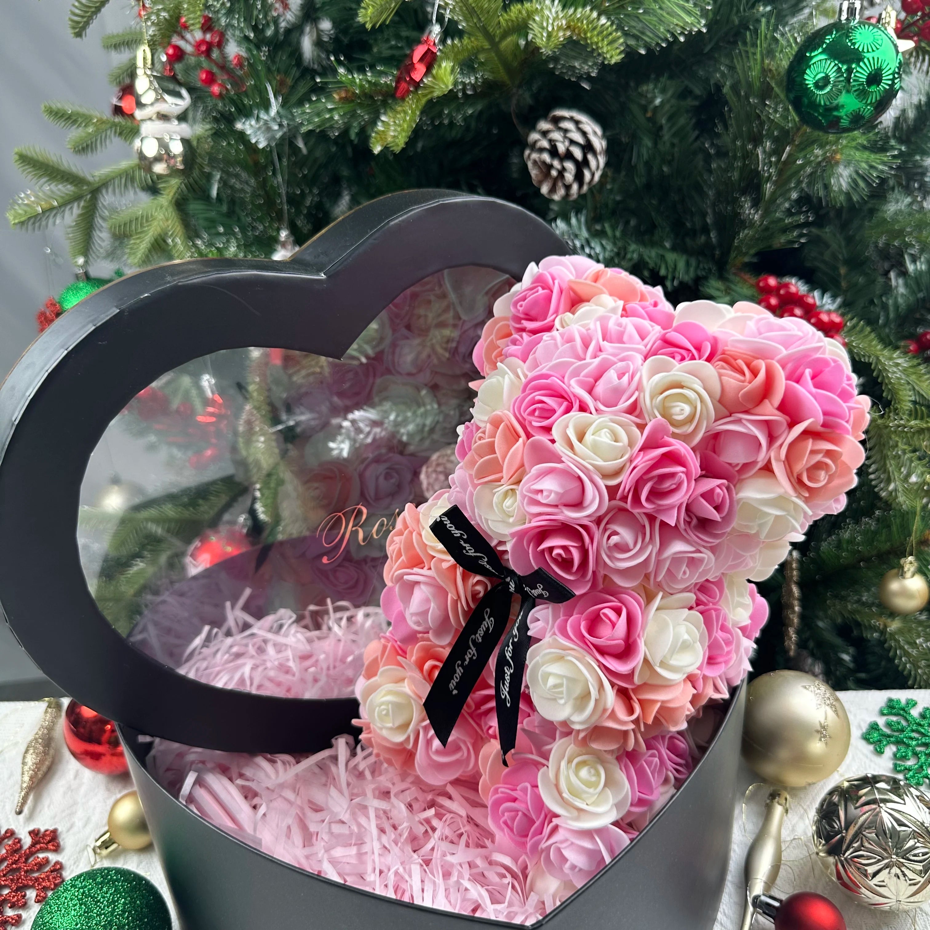 Artificial Rose Flower Teddy Bear 25cm with Box – Valentine’s Day Romantic Gift for Girlfriend, Anniversary, Wedding Party