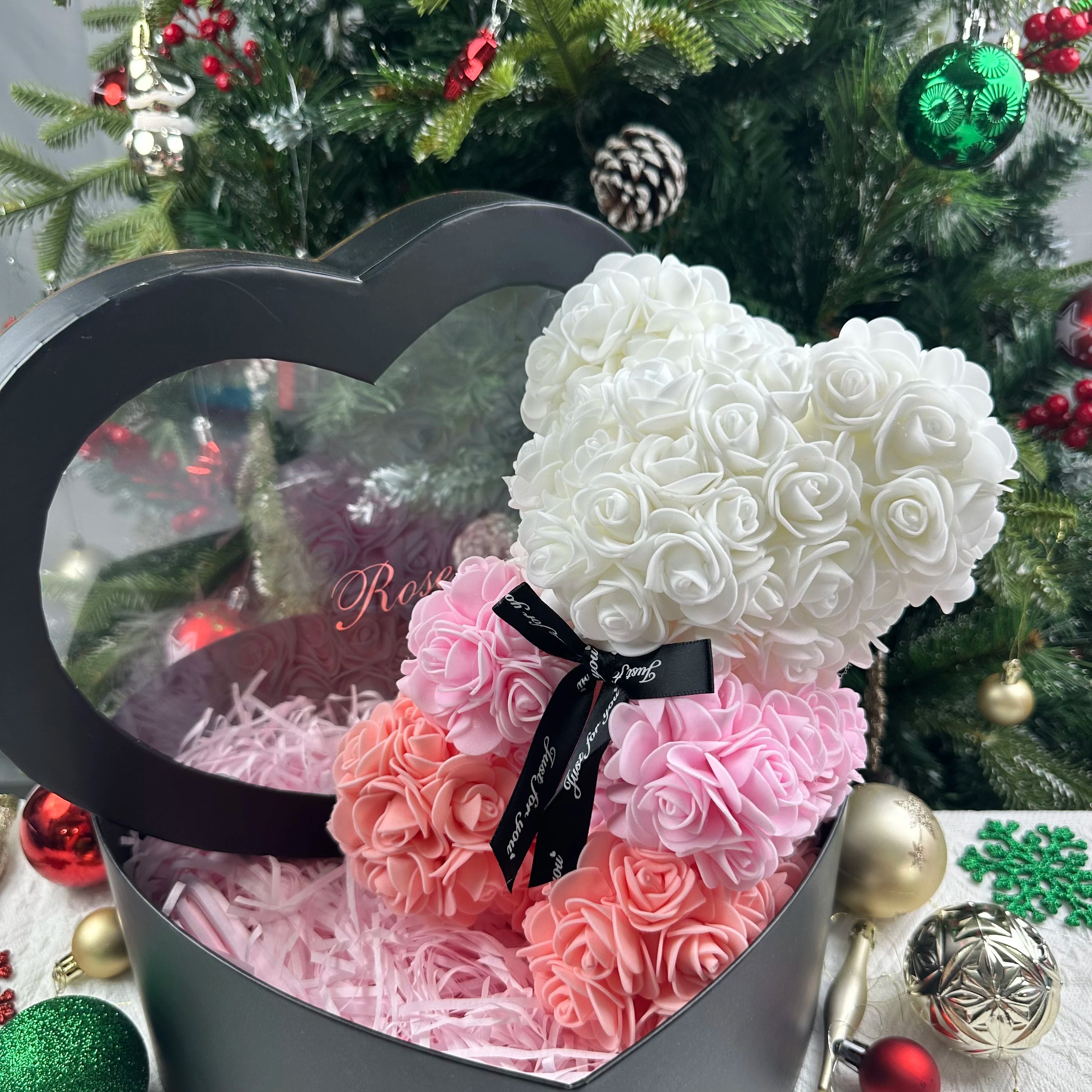 Artificial Rose Flower Teddy Bear 25cm with Box – Valentine’s Day Romantic Gift for Girlfriend, Anniversary, Wedding Party