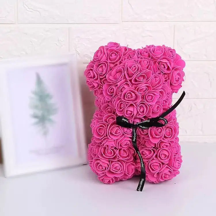 Artificial Rose Flower Teddy Bear 25cm with Box – Valentine’s Day Romantic Gift for Girlfriend, Anniversary, Wedding Party