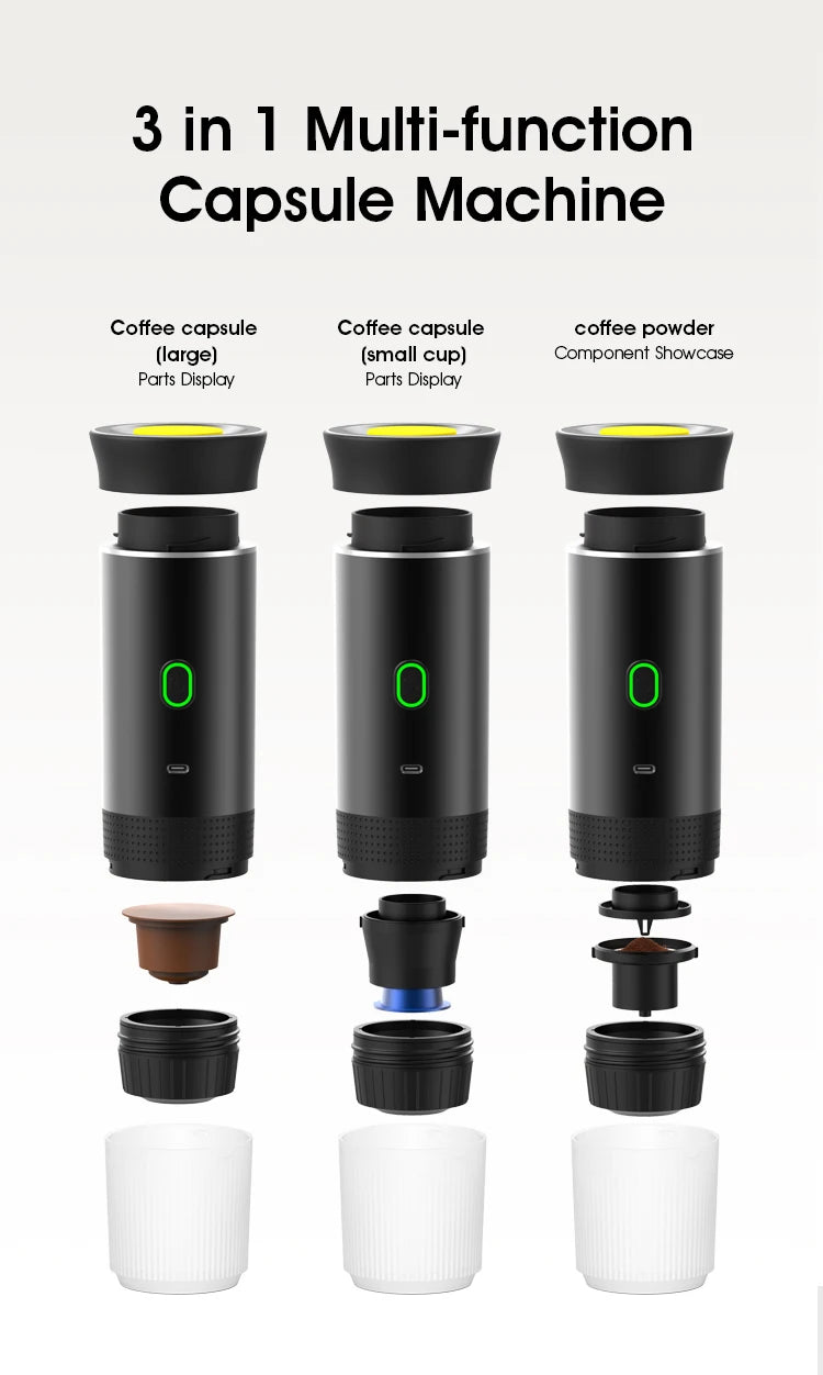 Wireless Portable Espresso Coffee Maker – 3-in-1 Capsule & Ground Coffee Machine for Car, Home & Camping